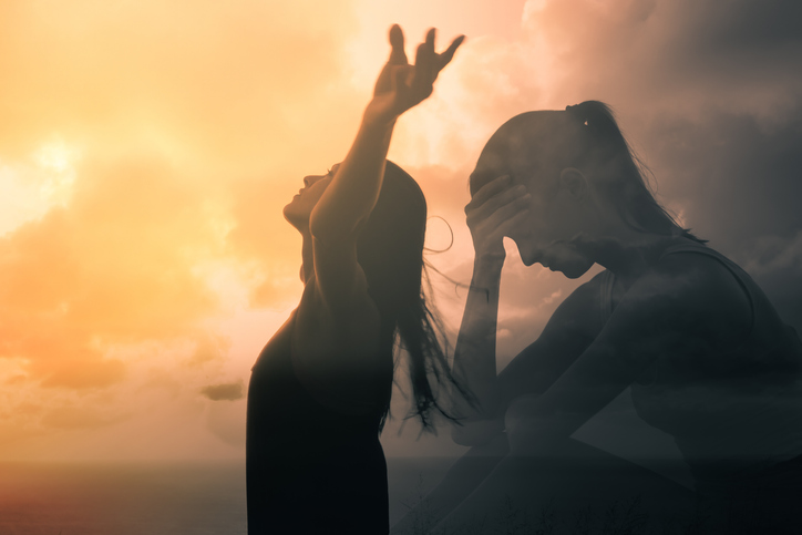 People letting go of fears, sadness, grief and pain concept.